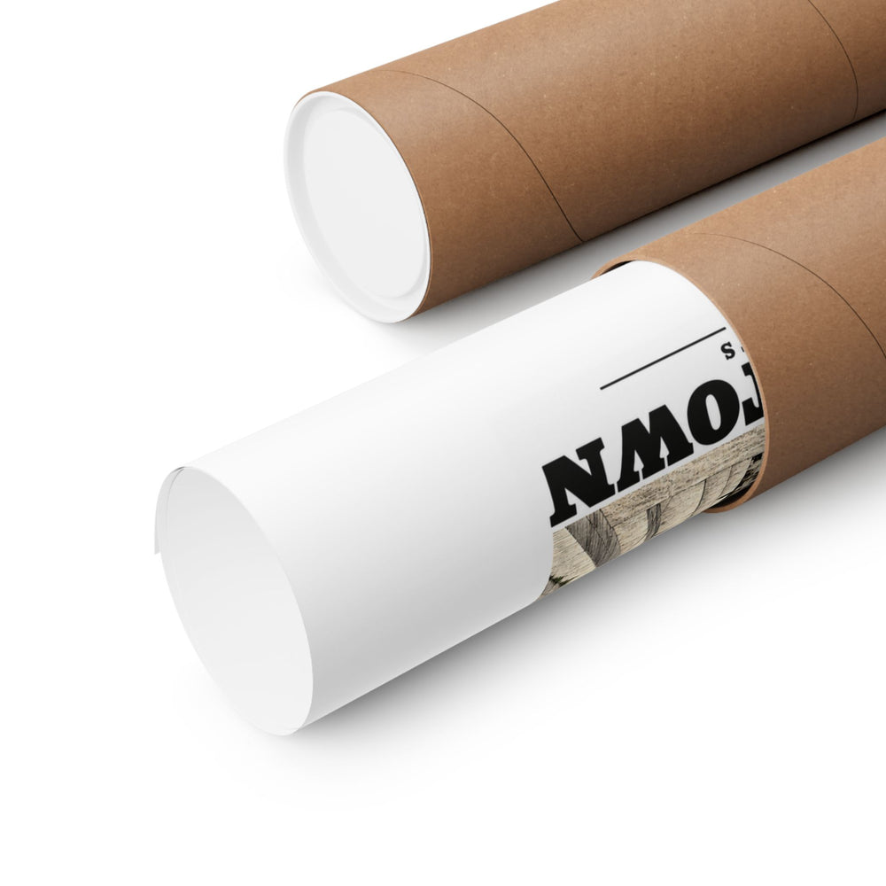 Rolled 11 x 14 inch dry-dock poster beside cardboard mailing tube