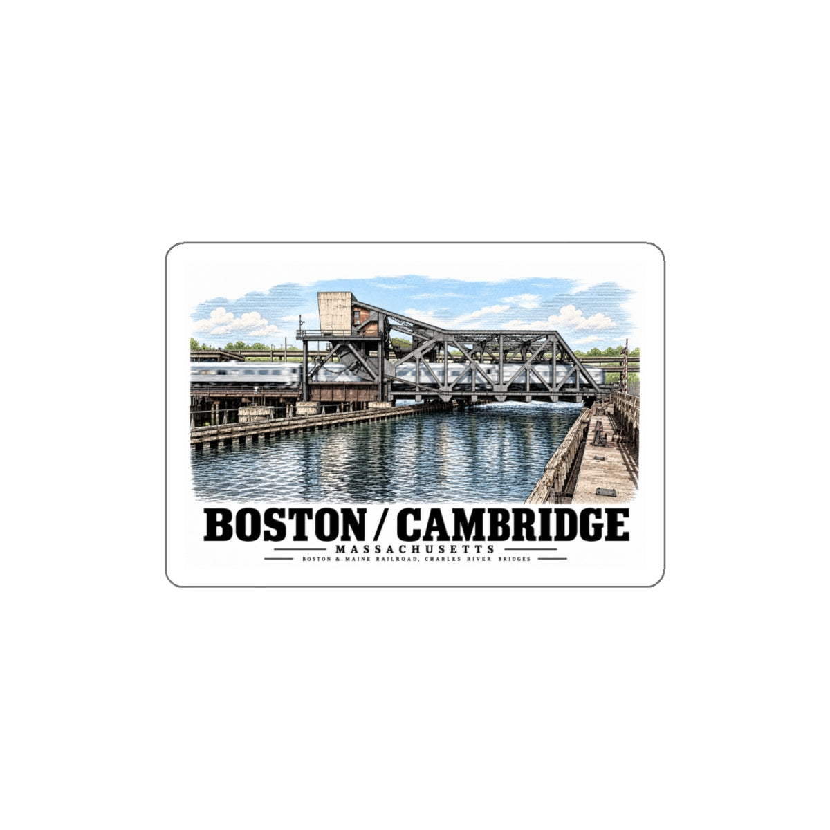 1.  GENERAL VIEW SHOWING BRIDGE IN 'CLOSED' POSITION - Boston & Maine Railroad, Charles River Bridges, Charles River, North Station vicinity, Boston, Suffolk County, MA 4 in White Die-Cut Sticker -...