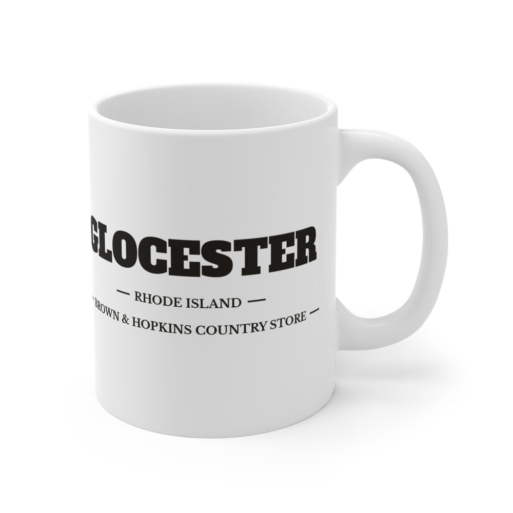 Glocester Brown & Hopkins Country Store, Chepachet 11 oz ceramic mug — lifestyle view — Familiar History