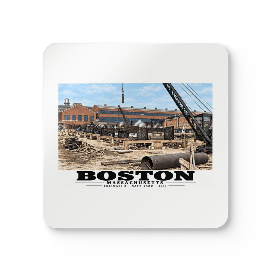 Shipways #2 Start of construction Completed 9/1941 Cork Back Coaster Set - Boston Harbor