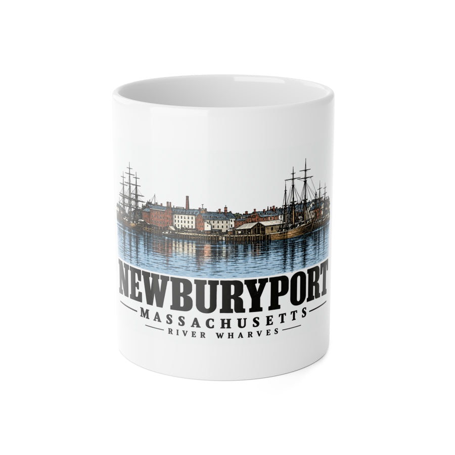 Newburyport River wharves and sailing vessels, 1864 11 oz White Ceramic Mug - Merrimack Valley Goods