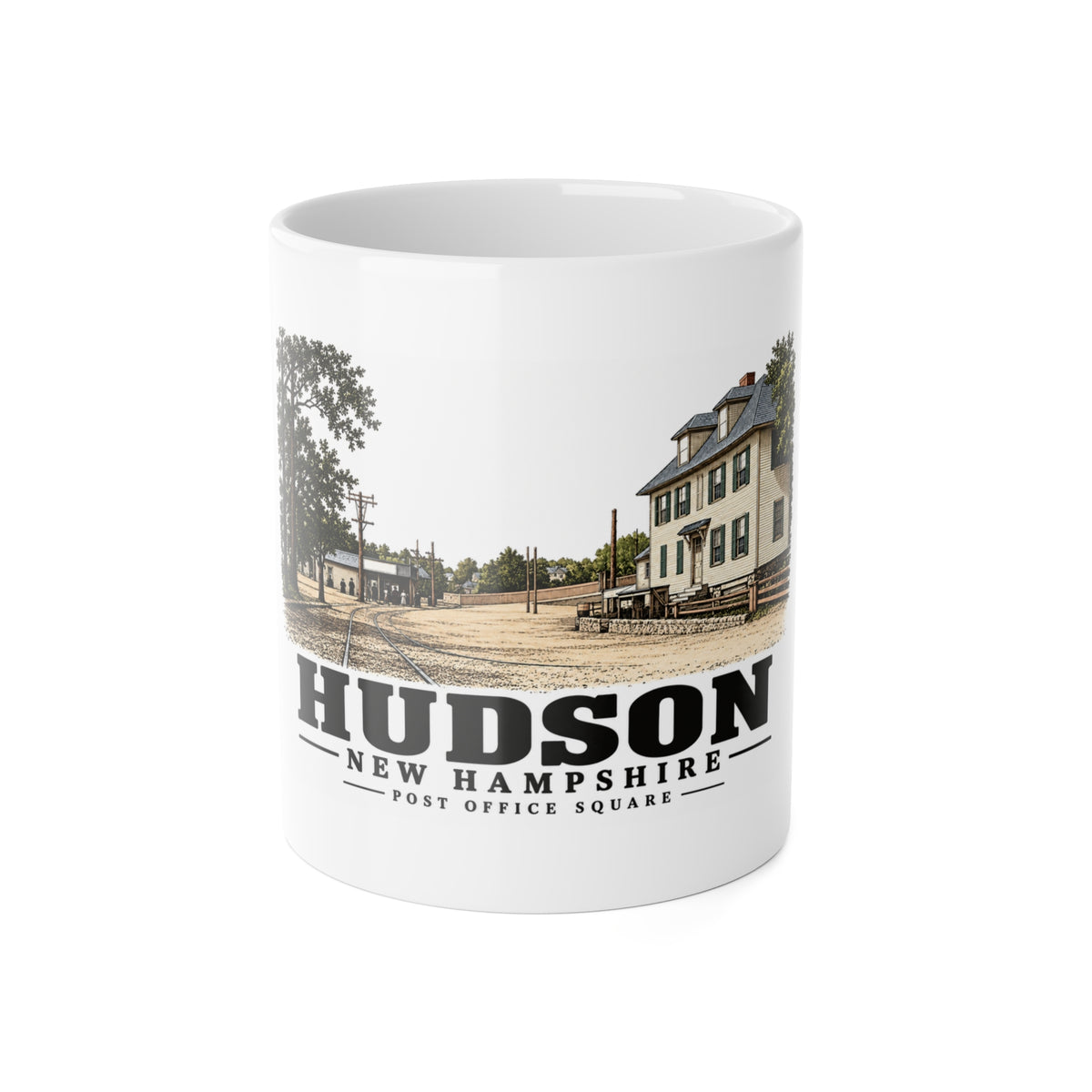 Front of Post Office Square white ceramic mug, Hudson, New Hampshire.