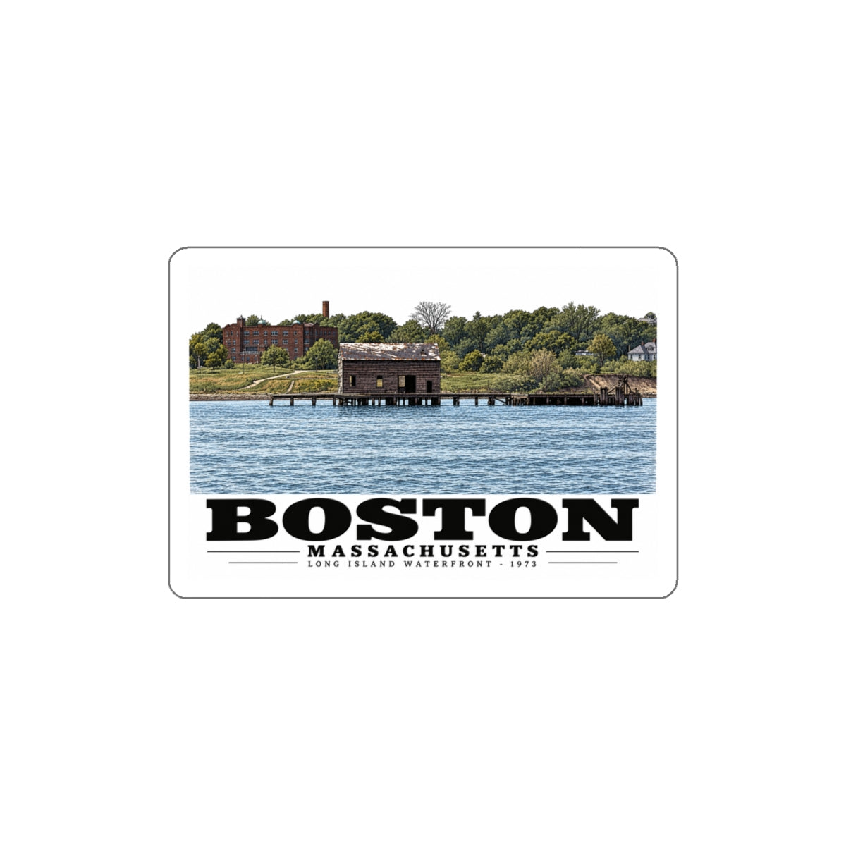 Long Island 4 in White Die-Cut Sticker - Boston Harbor