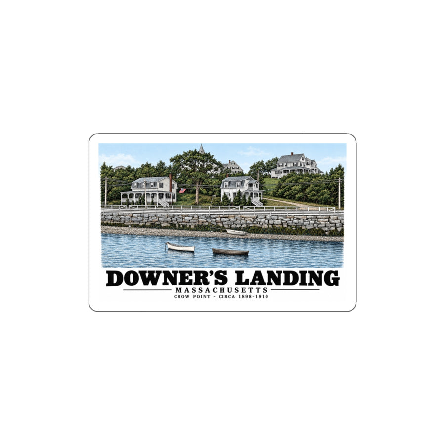 Downer's Landing, Mass. 4 in White Die-Cut Sticker - Boston Harbor