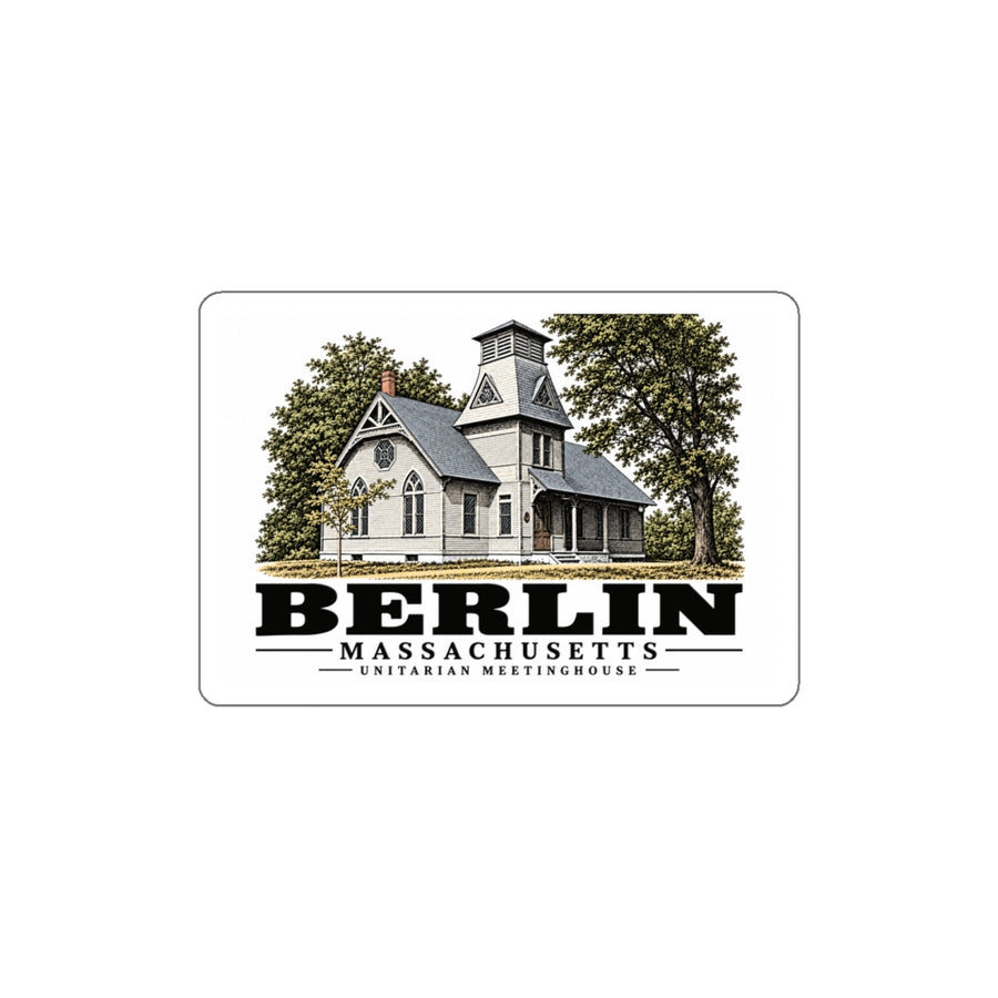 Illustrated Unitarian Meetinghouse in Berlin on die-cut sticker