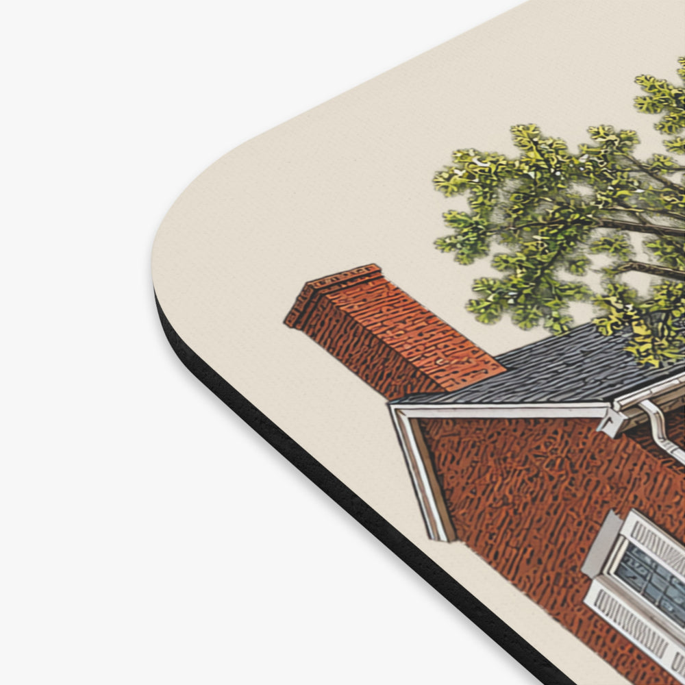 Uxbridge Rogerson's Village mouse pad mockup showing the full illustrated print
