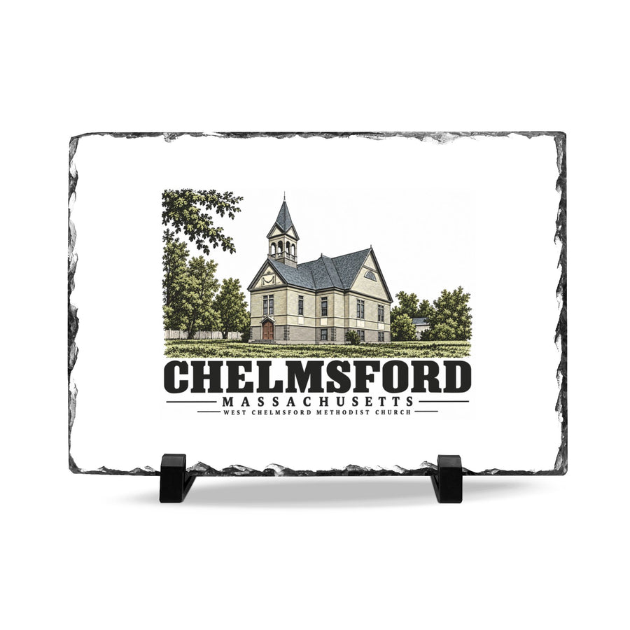 Illustrated West Chelmsford Methodist Church in Chelmsford on slate desk plaque