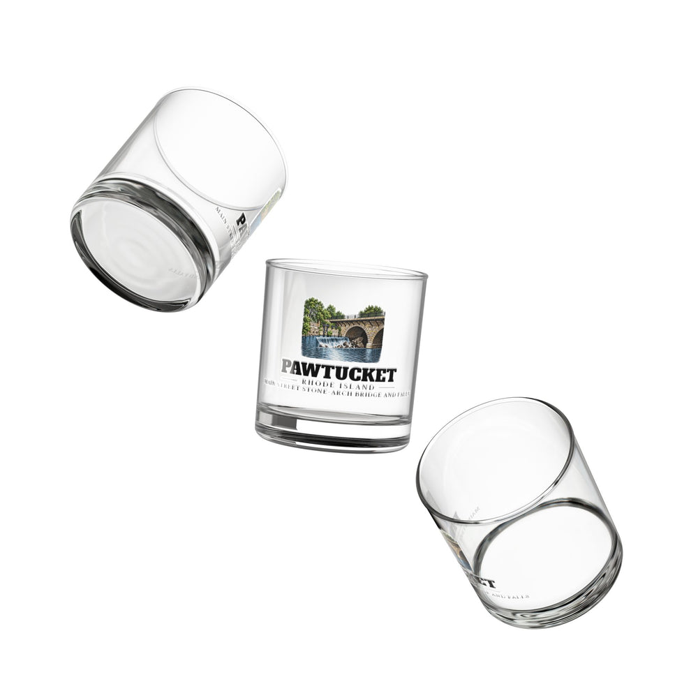Angled view of Pawtucket Main Street Stone-Arch Bridge and Falls 10 oz Rocks Glass