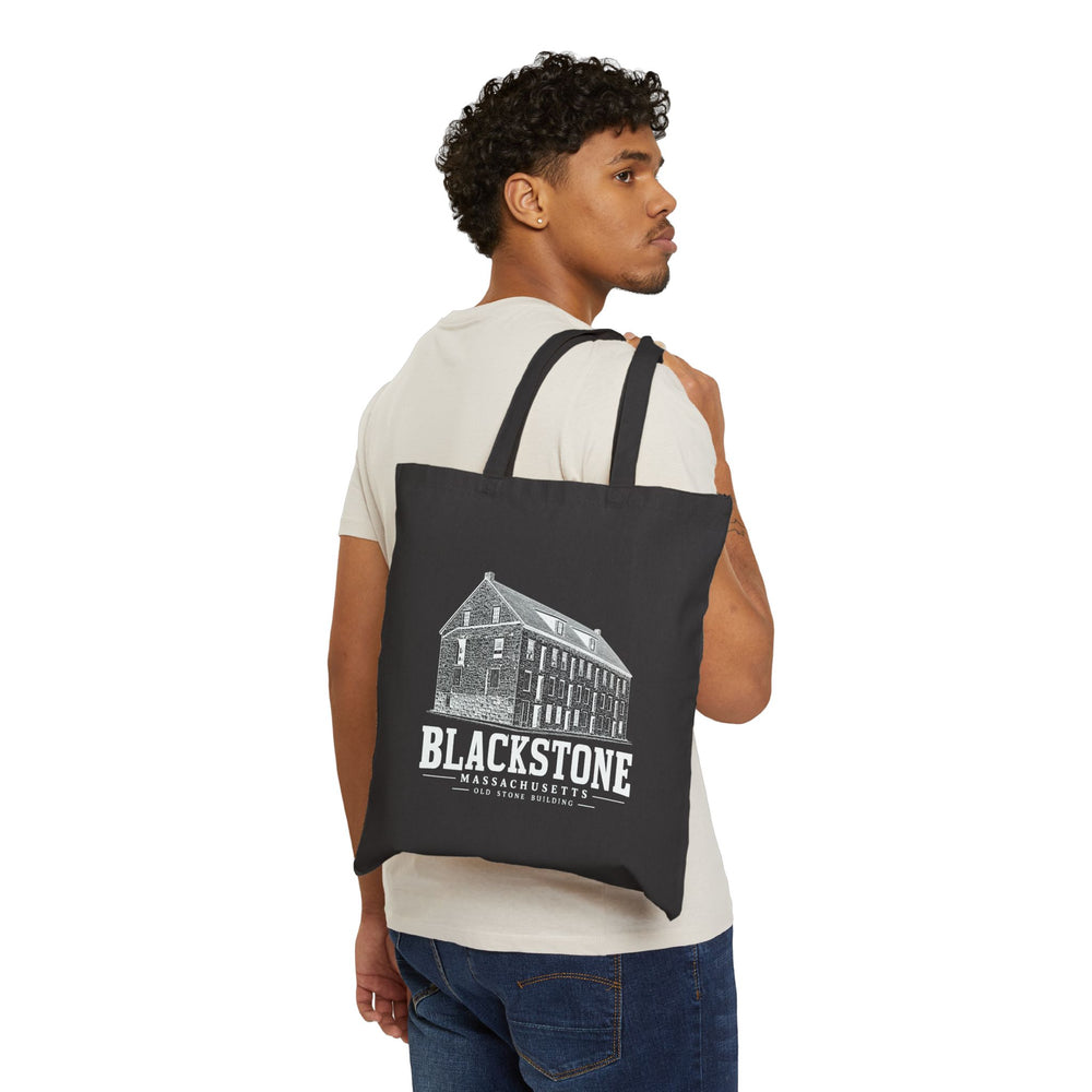 Blackstone Old Stone Building Heavy Canvas Tote in Black — person-front view