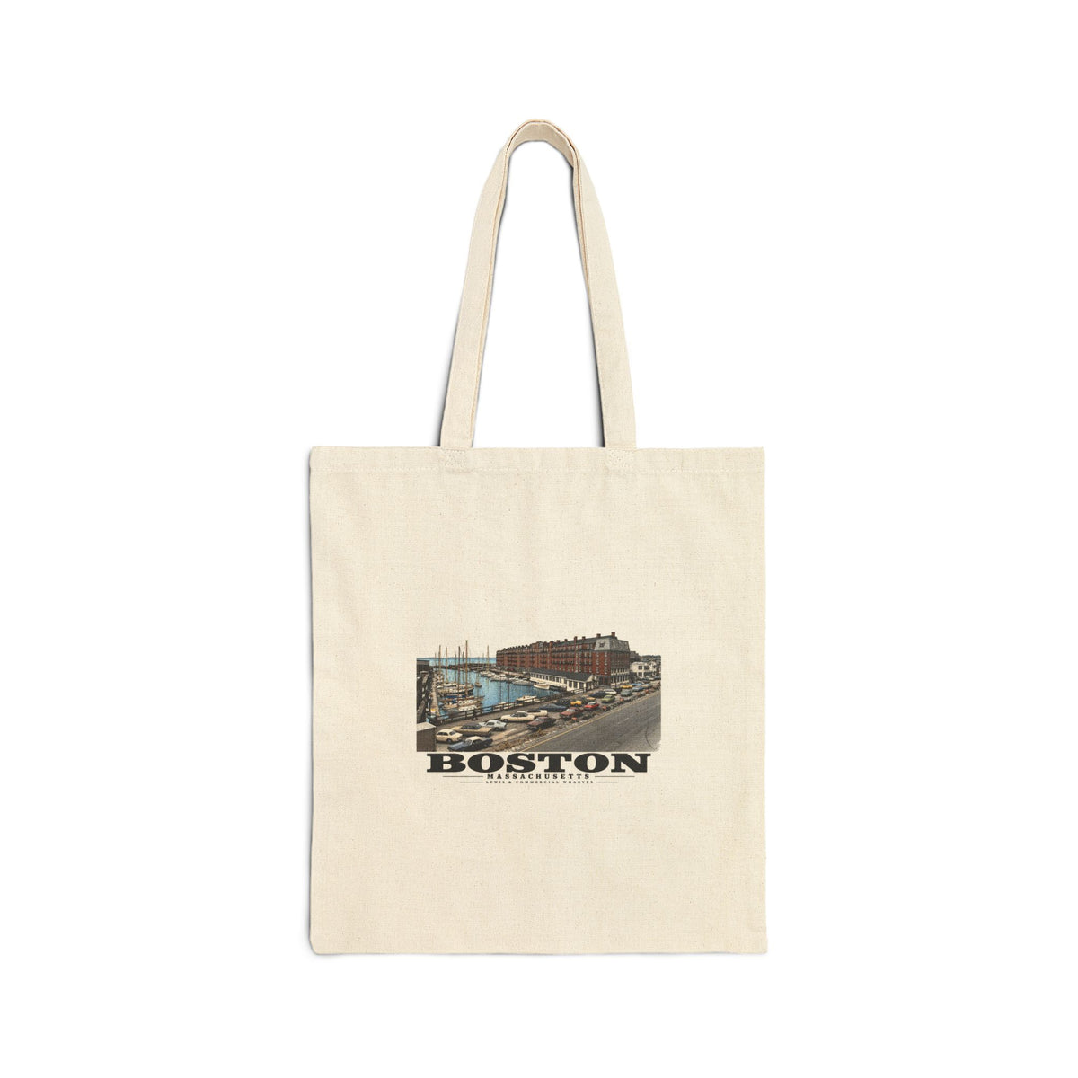 Marina between Lewis and Commercial Wharf Natural Heavy Canvas Tote - Boston Harbor