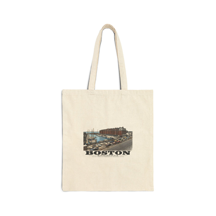 Marina between Lewis and Commercial Wharf Natural Heavy Canvas Tote - Boston Harbor