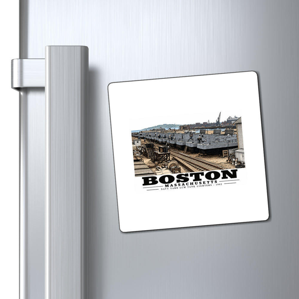 Illustrated Tank Lighters at Boston Navy Yard in Charlestown on square magnet