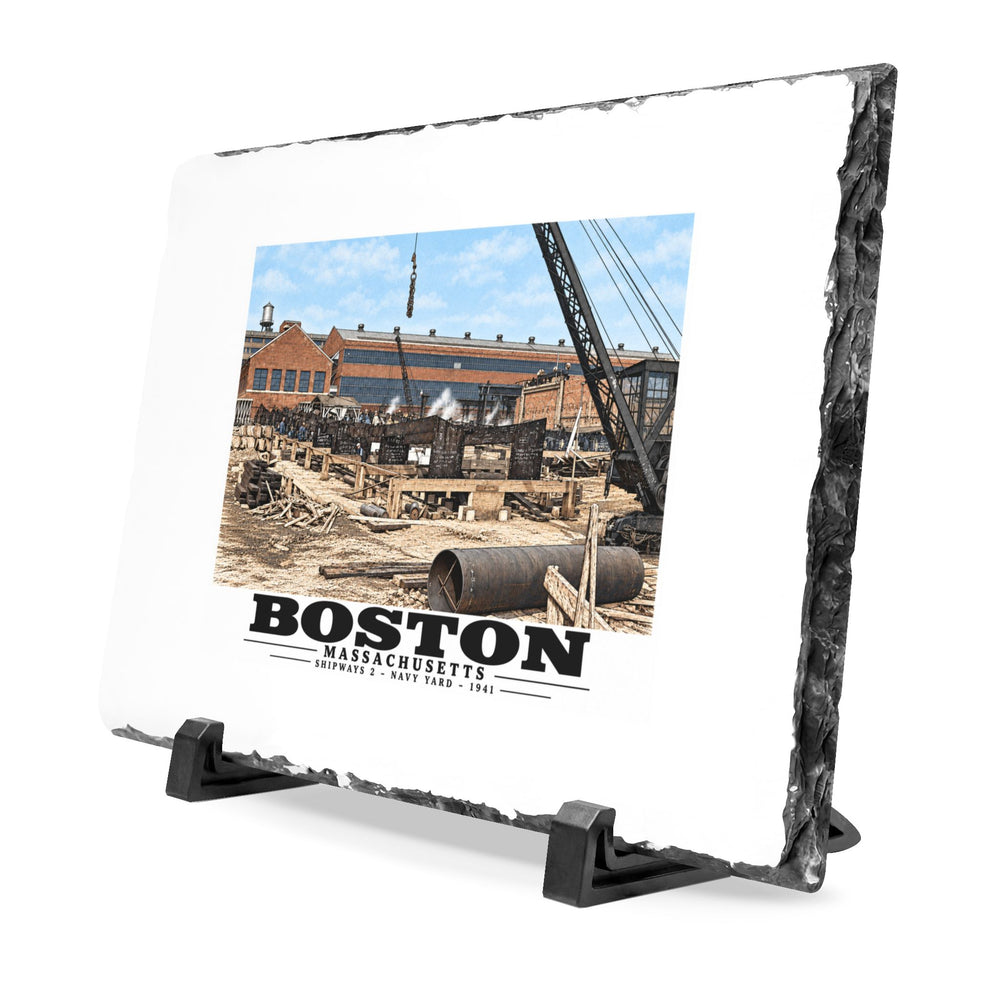 Shipways #2 Start of construction Completed 9/1941 7 × 11 in Slate Desk Plaque - Boston Harbor