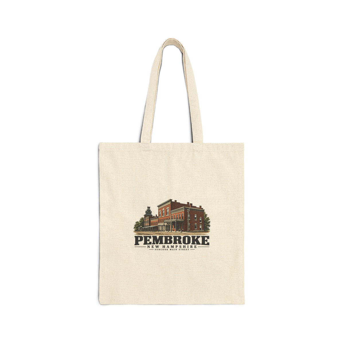 Main Street clocktower commercial streetscape Natural + Black Heavy Canvas Tote - Merrimack Valley Goods