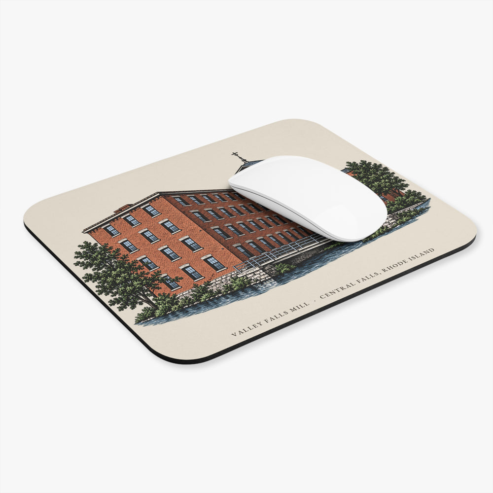 Central Falls Valley Falls Mill mouse pad mockup showing the full illustrated print