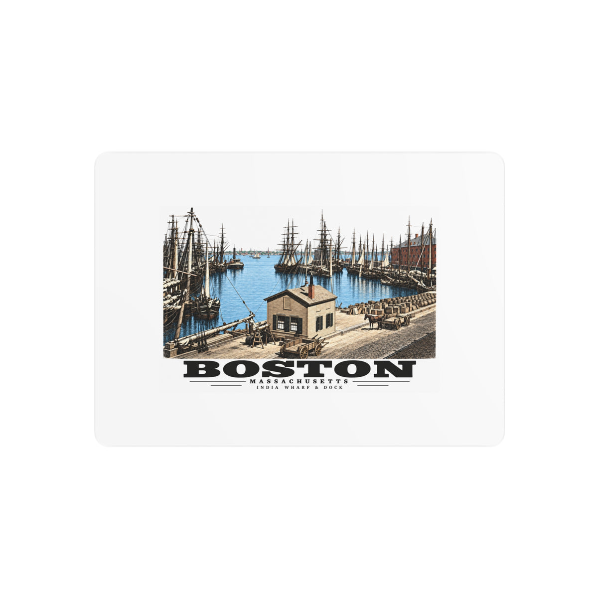 India Wharf and dock, Boston 7 × 5 in Horizontal Metal Wall Art - Boston Harbor