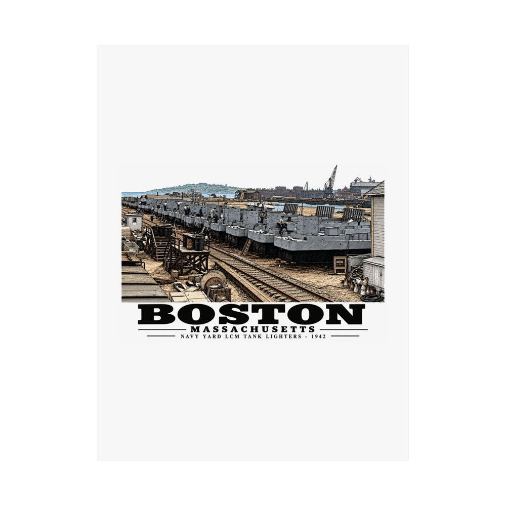 Illustrated Tank Lighters at Boston Navy Yard in Charlestown on unframed matte poster