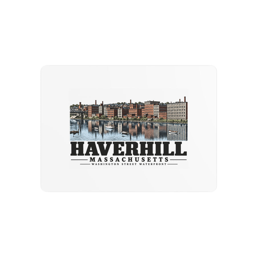 Front of Washington Street Waterfront metal wall art, with Haverhill, Massachusetts artwork and lettering.