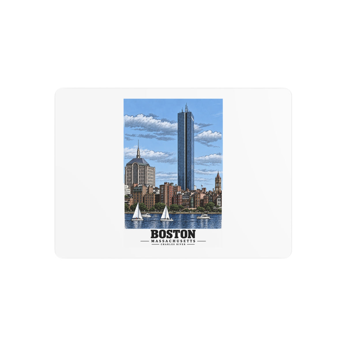 Illustrated Boston, Massachusetts, from the Charles River in Boston and Cambridge on metal art sign