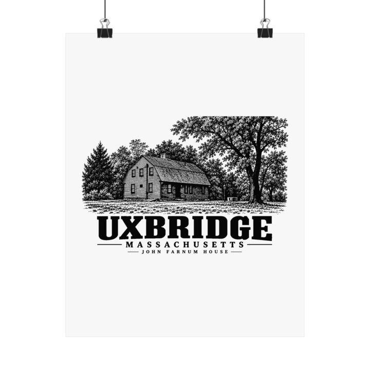 Uxbridge John Farnum House matte heritage poster shown hanging, 11″ x 14″ size