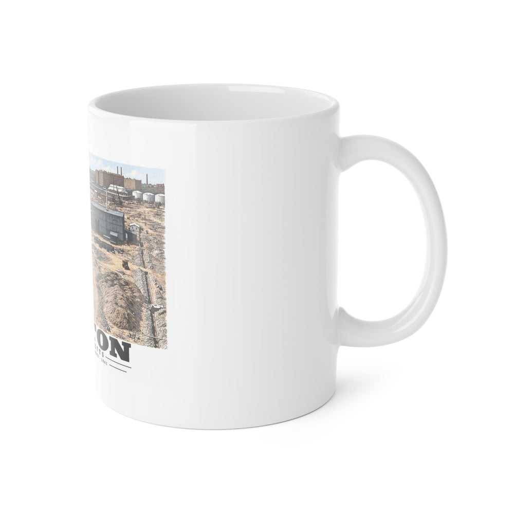 South Boston Dry Dock Area April 16-41 from roof of elevator shaft NW 11 oz White Ceramic Mug - Boston Harbor