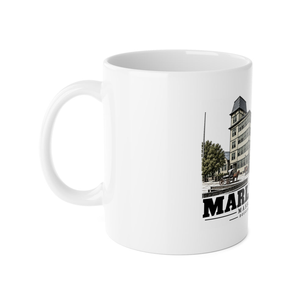 Illustrated Douglass Shoe Factory in Marlborough on ceramic mug