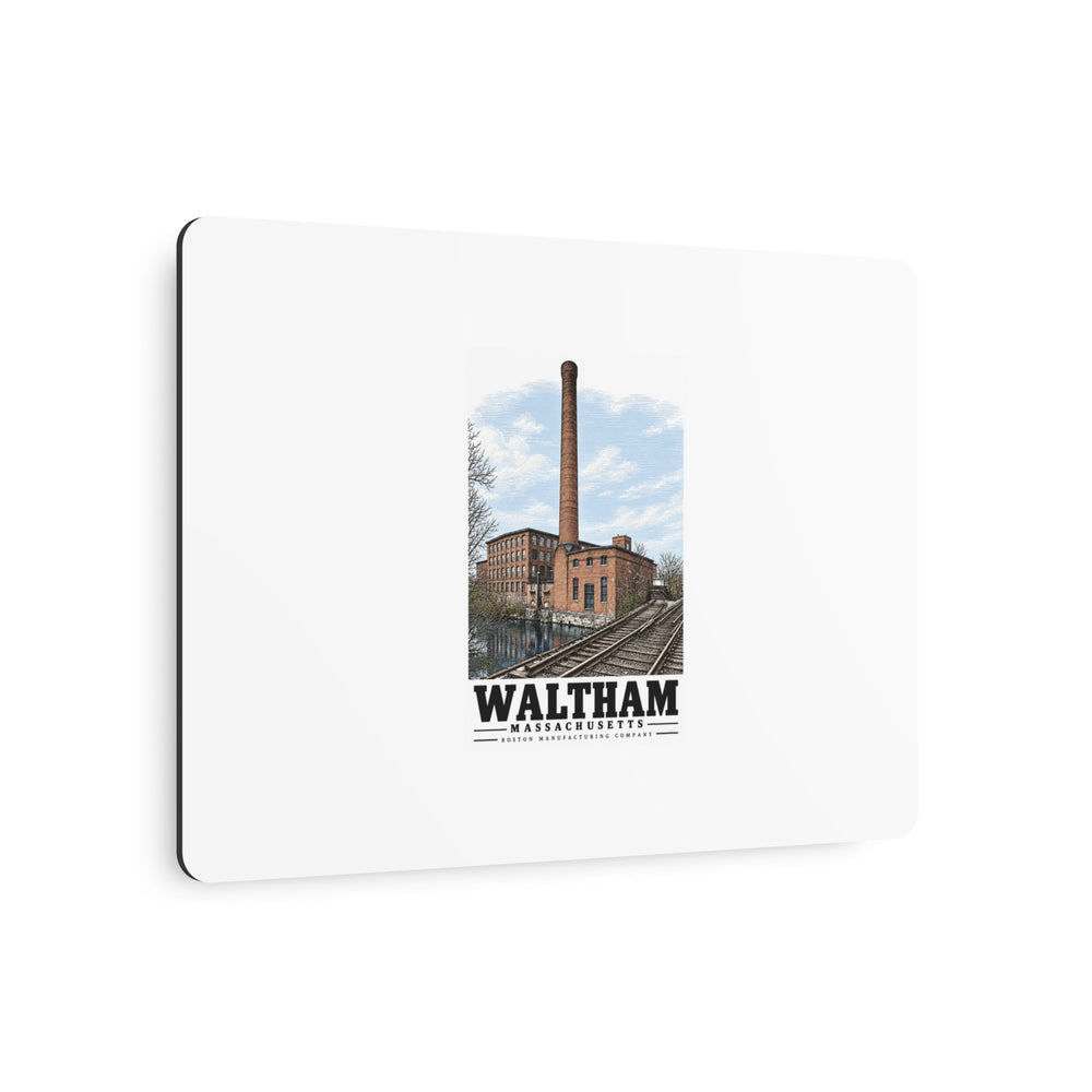 Illustrated Boston Manufacturing Company in Waltham on metal art sign