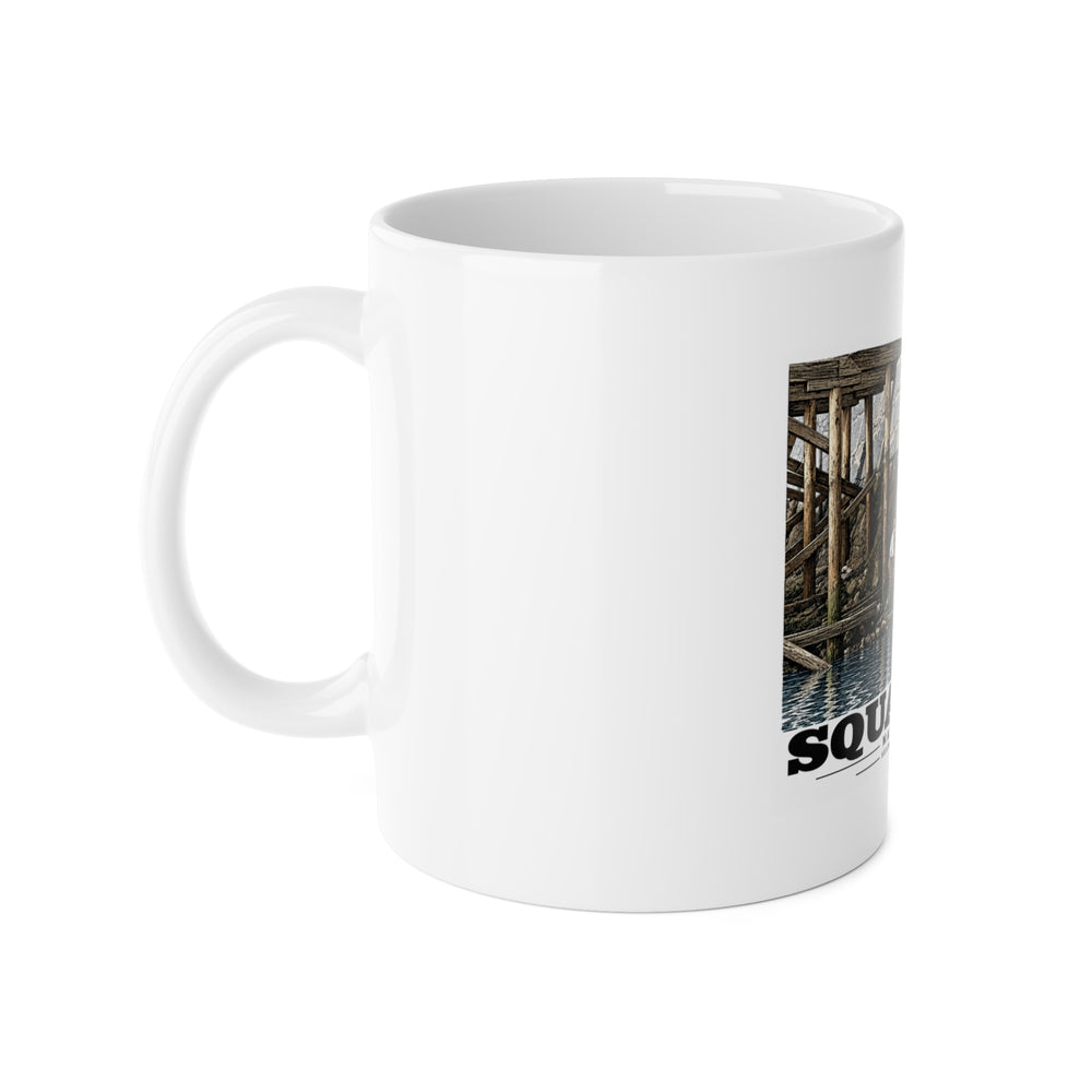 Repairing seawall near administration Building, Squantum 11 oz White Ceramic Mug - Boston Harbor