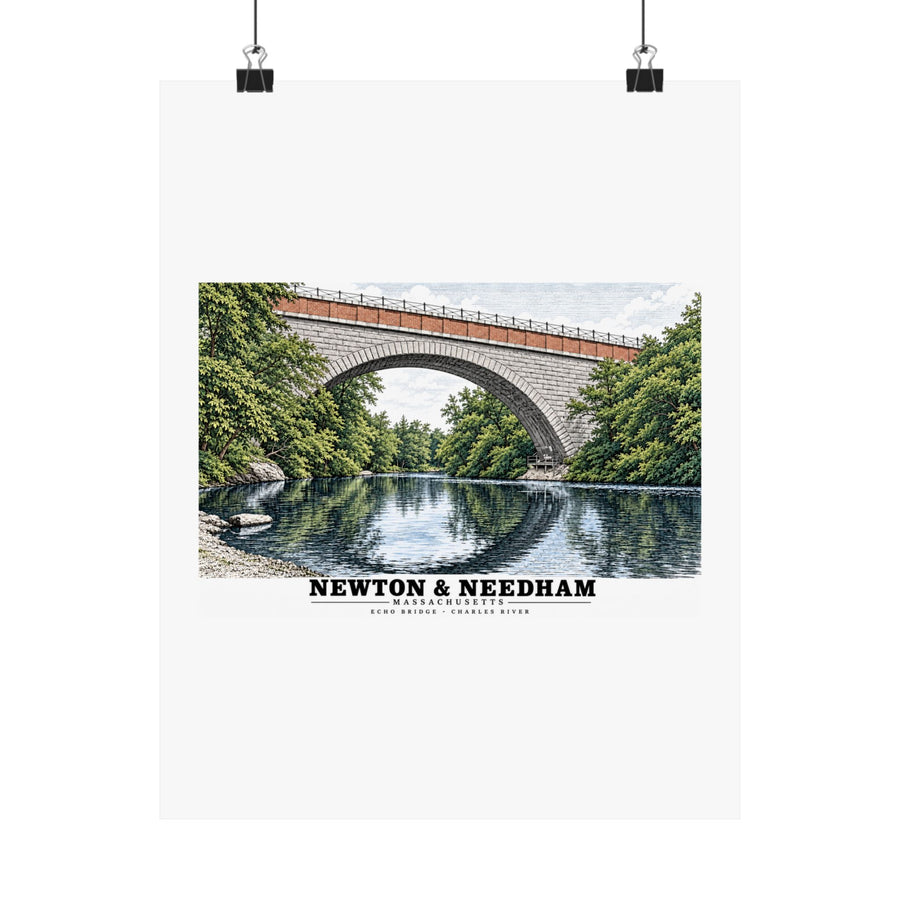 Echo Bridge, Hemlock Gorge, Upper Falls; Charles River and Ellis Street Matte Heritage Poster — 11 × 14 and 18 × 24 in - Charles River