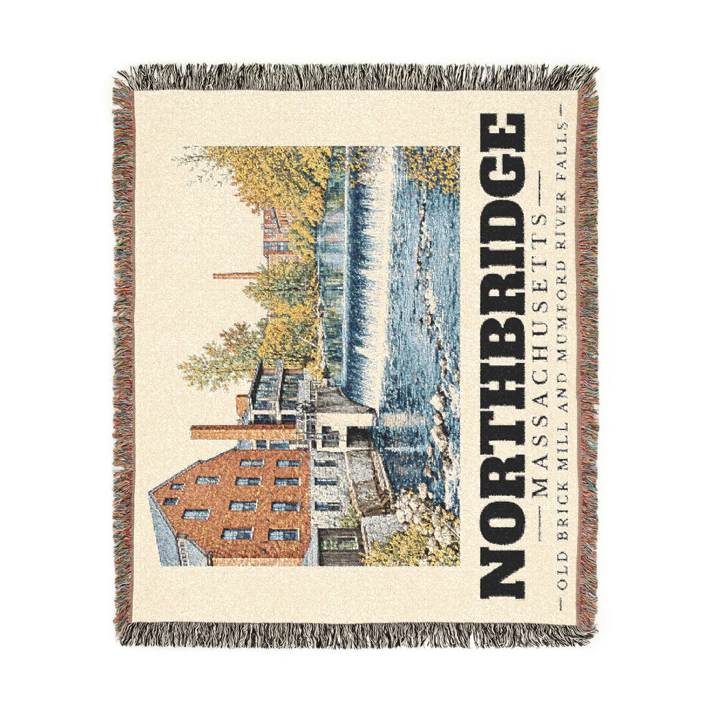 Old Brick Mill and Mumford River Falls — Northbridge, Massachusetts Woven Blanket