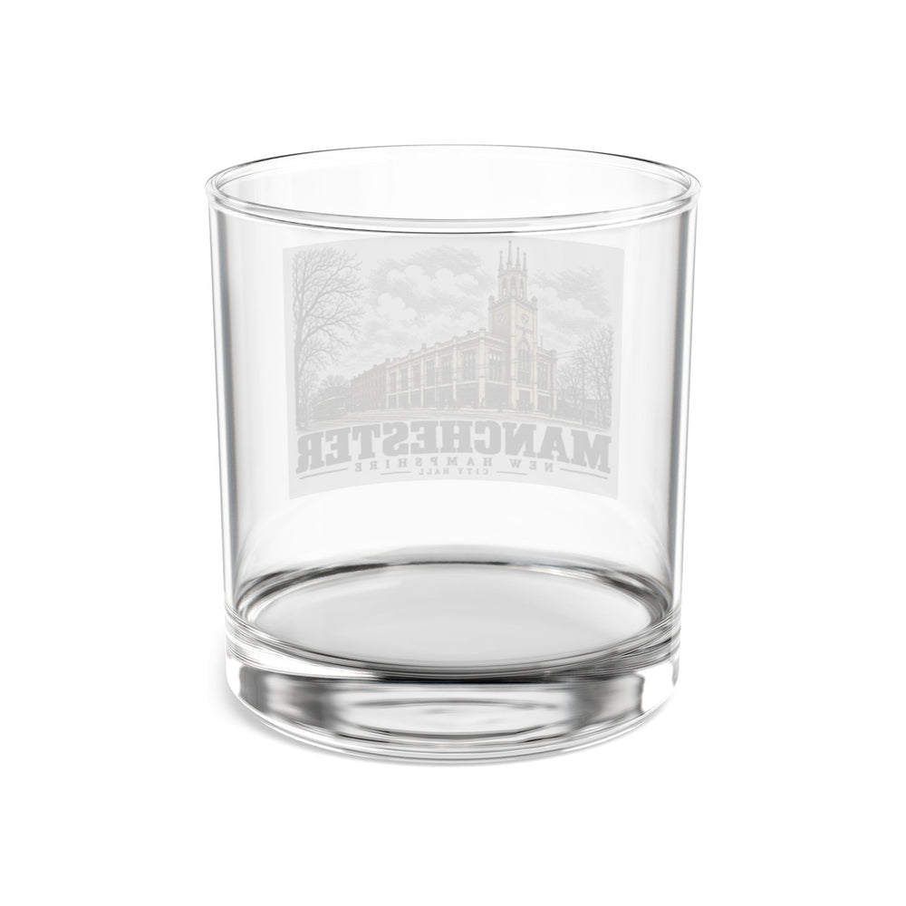 Manchester City Hall, Manchester illustration on 10 oz rocks glass — rear view through clear glass