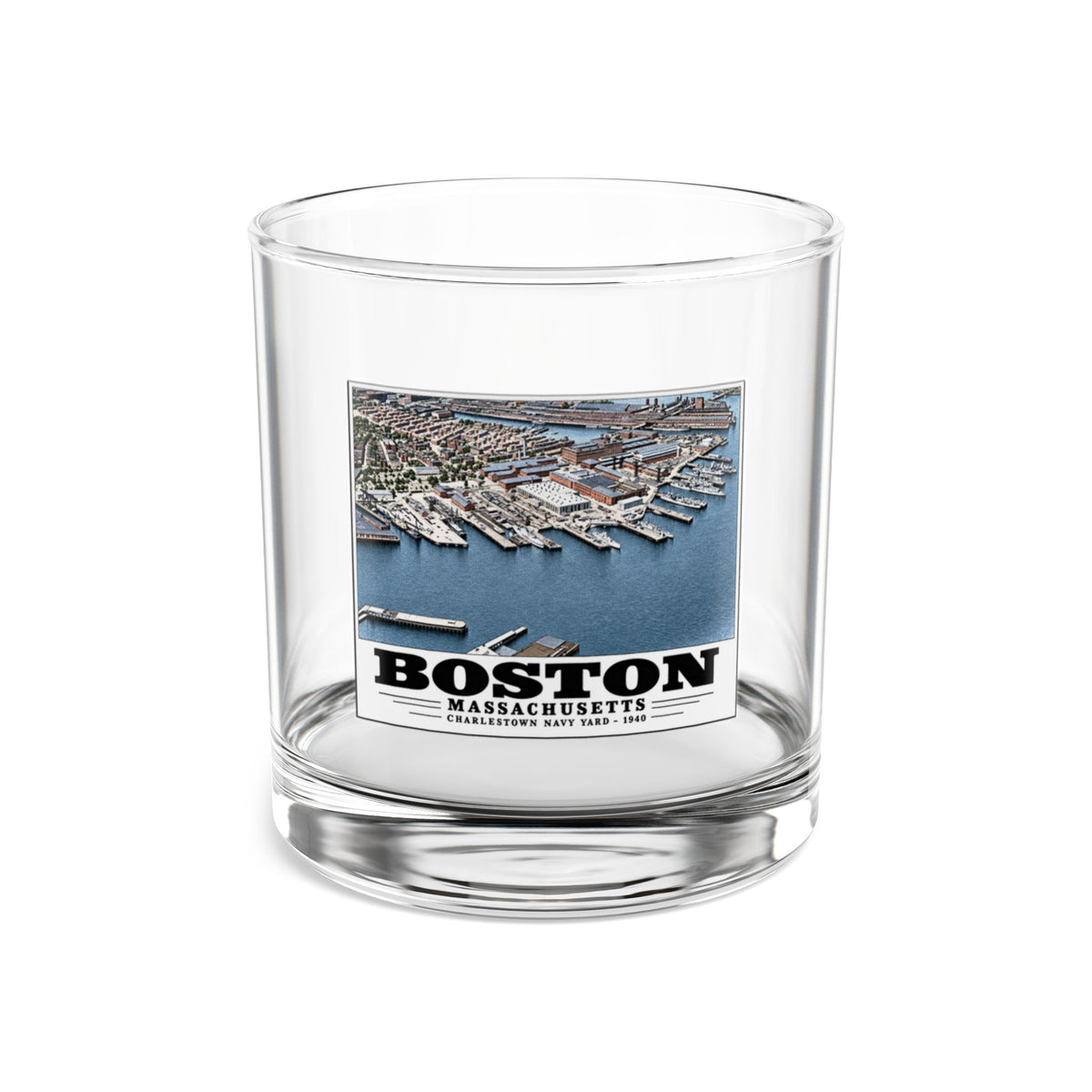 Illustrated Charlestown Navy Yard, June 1940 in Charlestown on rocks glass