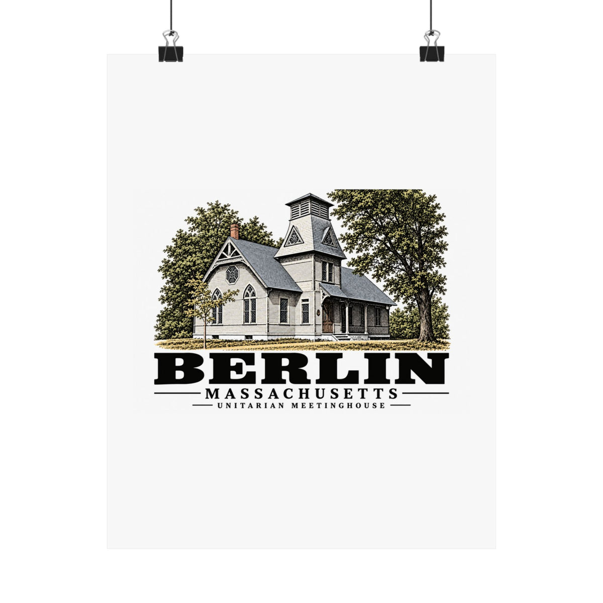 Illustrated Unitarian Meetinghouse in Berlin on unframed matte poster