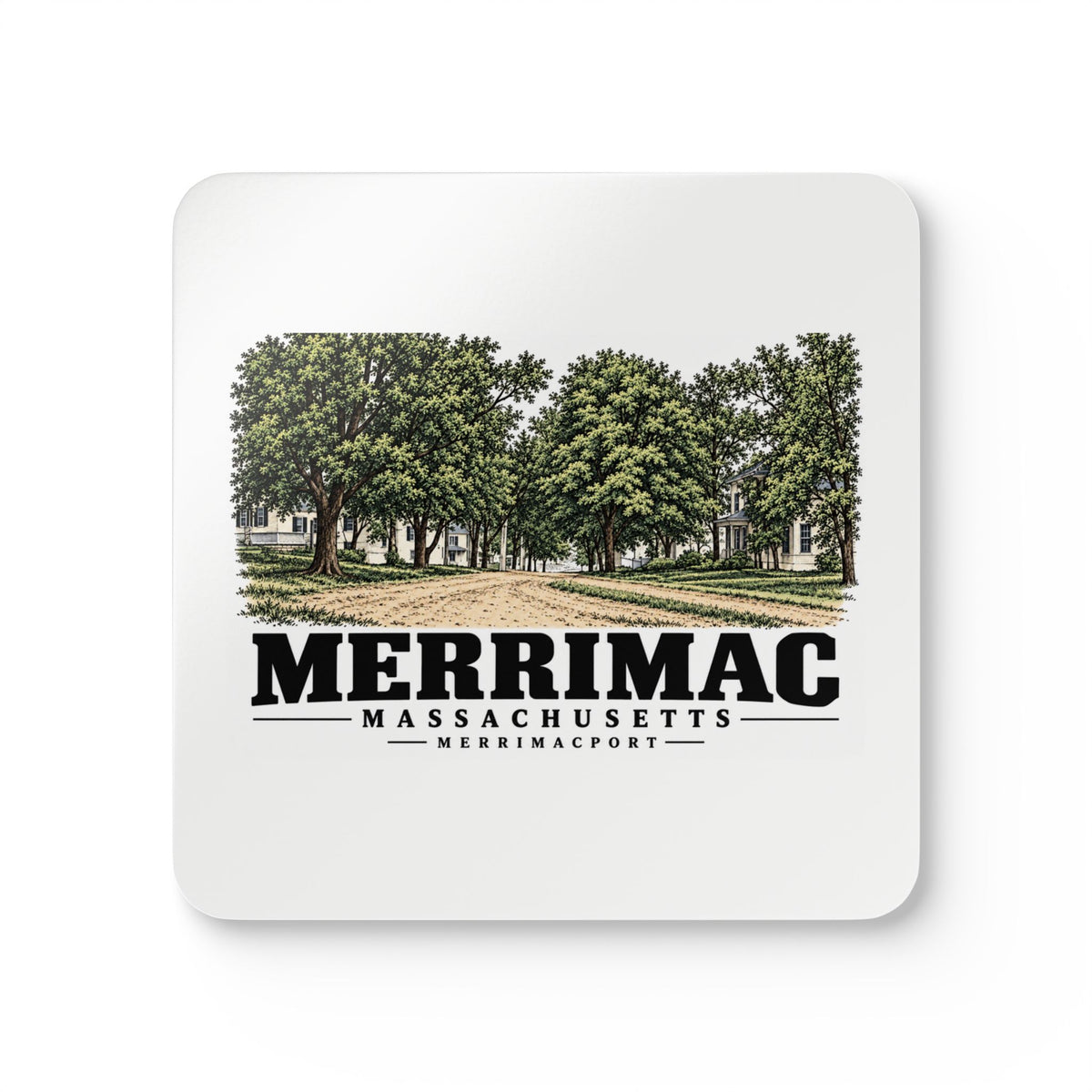 Merrimac Merrimac Street looking east, Merrimacport Cork Back Coaster Set - Merrimack Valley Goods