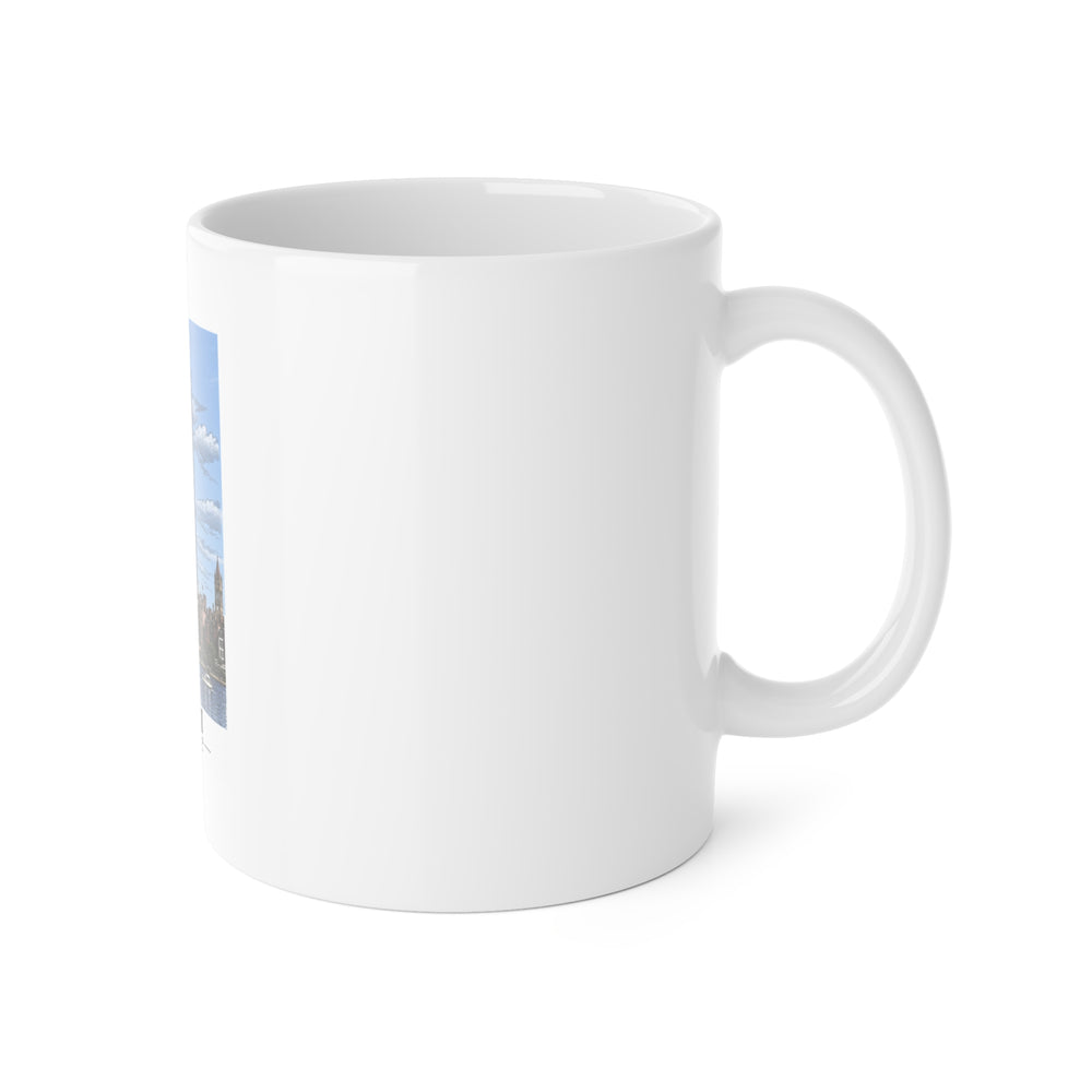 Illustrated Boston, Massachusetts, from the Charles River in Boston and Cambridge on ceramic mug