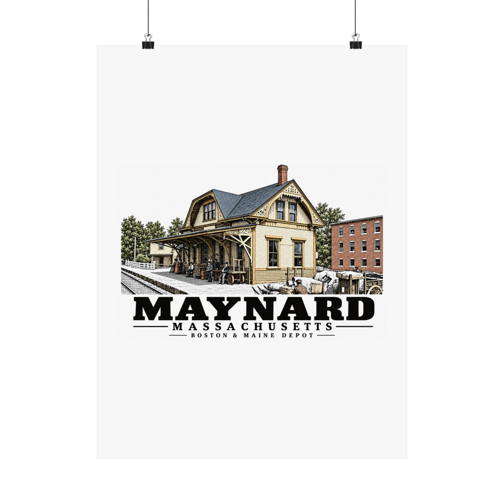 Illustrated Boston & Maine Depot in Maynard on unframed matte poster
