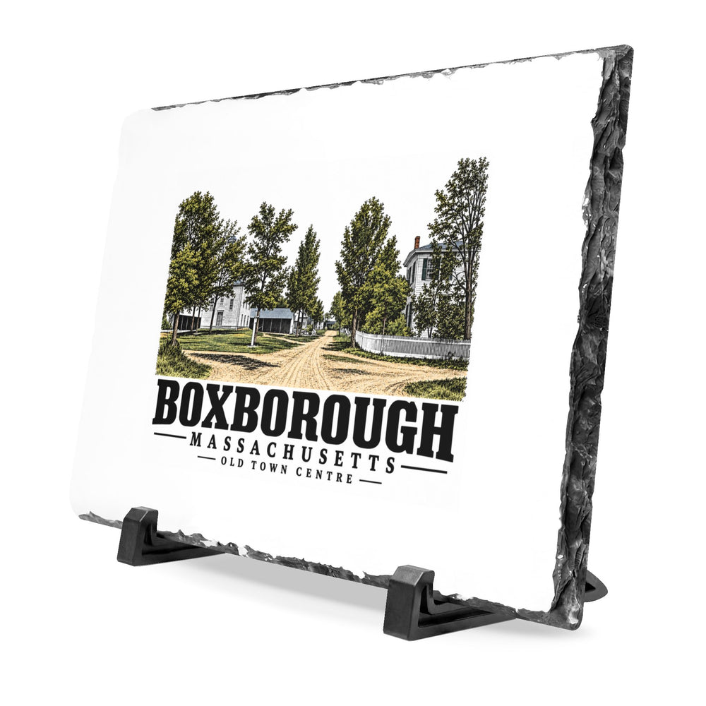 Illustrated Old Town Centre in Boxborough on slate desk plaque