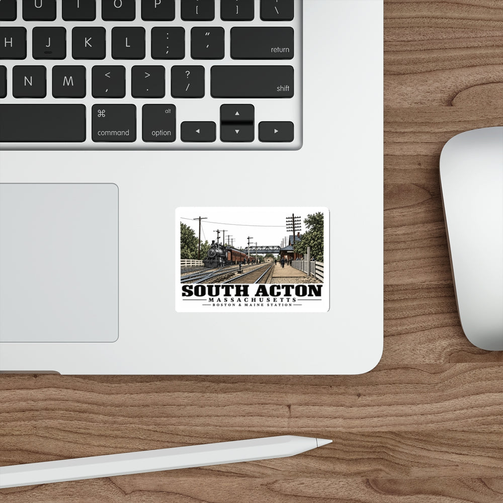 Illustrated Boston & Maine Station in South Acton on die-cut sticker