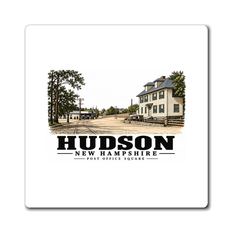 Front of Post Office Square square vinyl magnet, Hudson, New Hampshire.