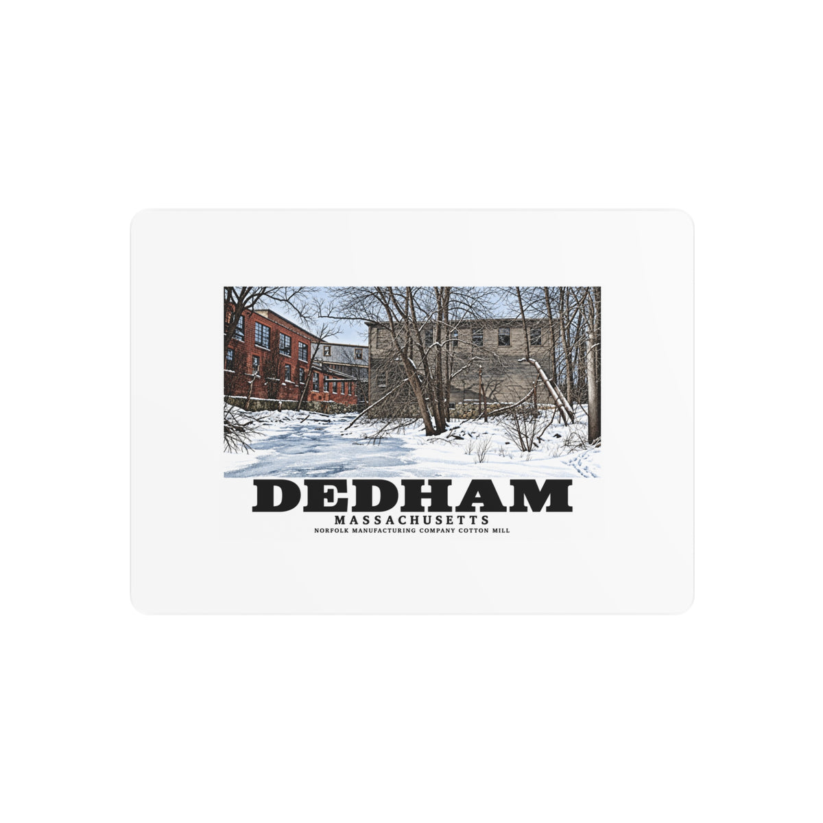 Illustrated Norfolk Manufacturing Company Cotton Mill in Dedham on metal art sign