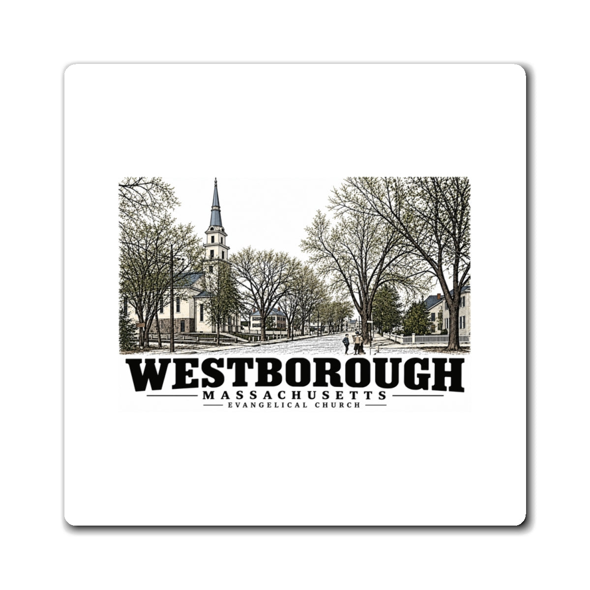 Illustrated Evangelical Church in Westborough on square magnet