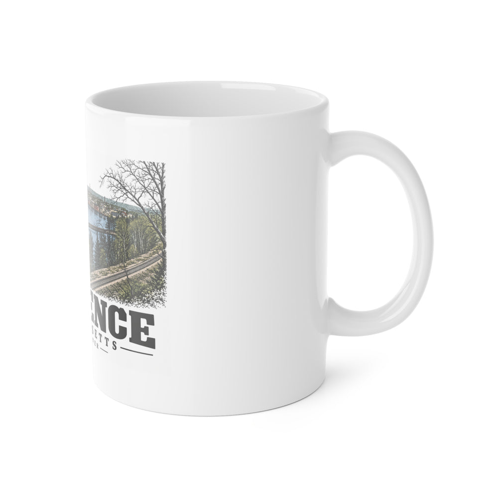 Lawrence Spicket River factories and railroad tracks 11 oz White Ceramic Mug - Merrimack Valley Goods