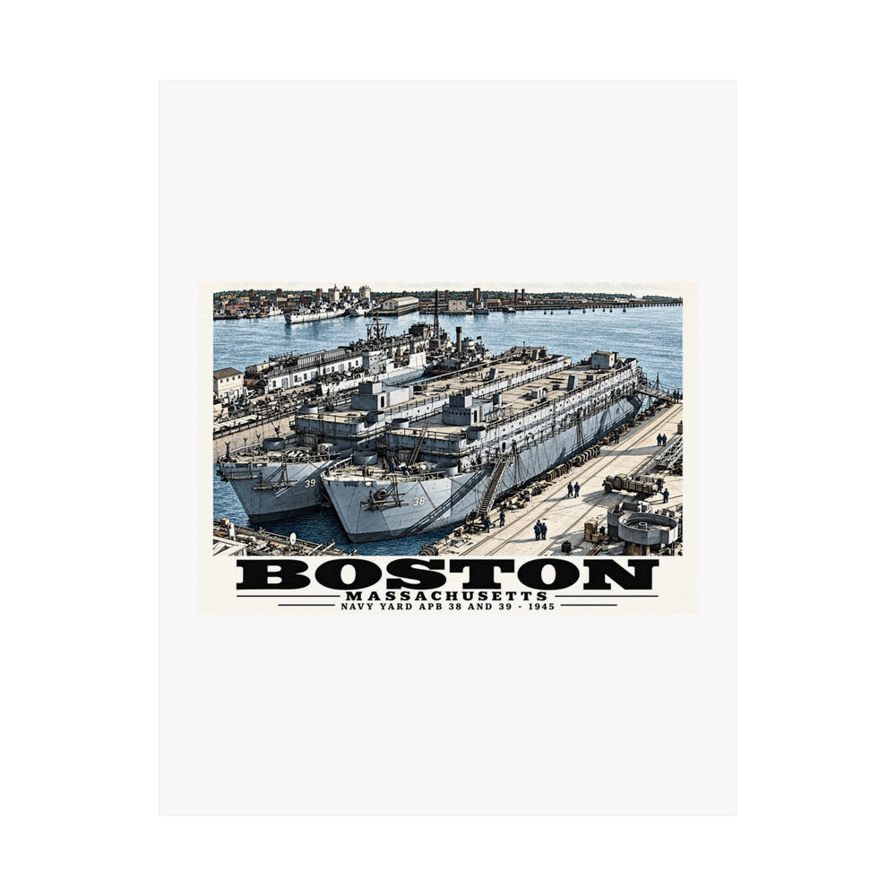 Illustrated APB-38 and APB-39 at Boston Navy Yard in Charlestown on unframed matte poster