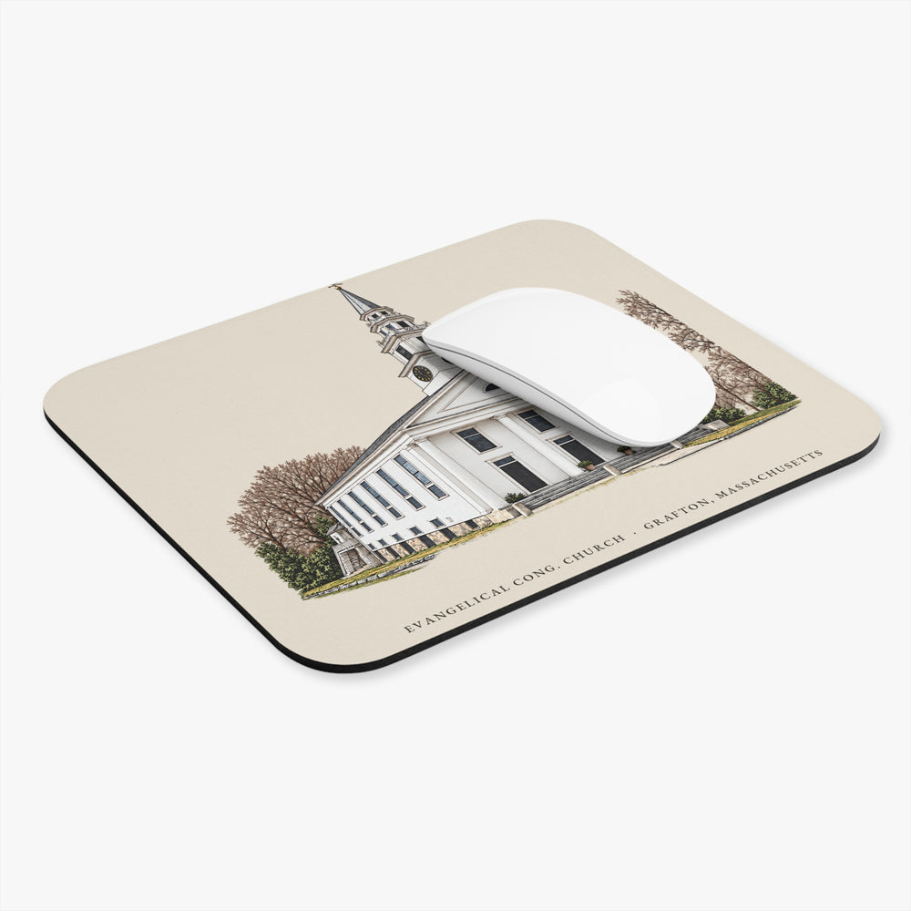 Grafton Evangelical Congregational Church mouse pad mockup showing the full illustrated print