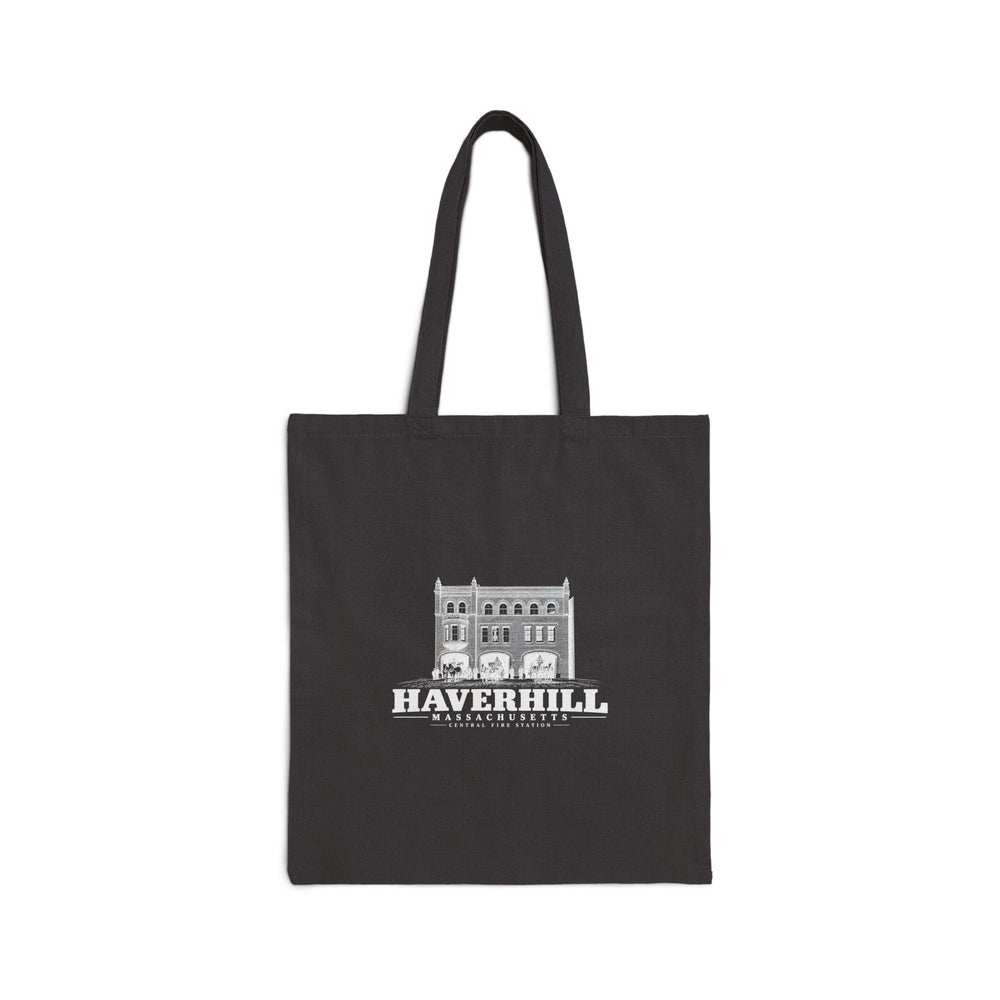 Central Fire Station with horse-drawn apparatus Natural + Black Heavy Canvas Tote - Merrimack Valley Goods