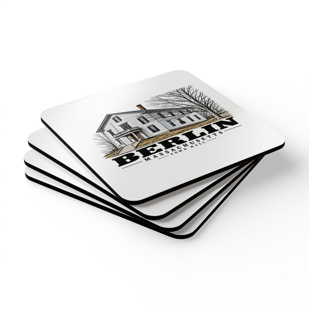 Illustrated Town Hall in Berlin on corkwood coaster set