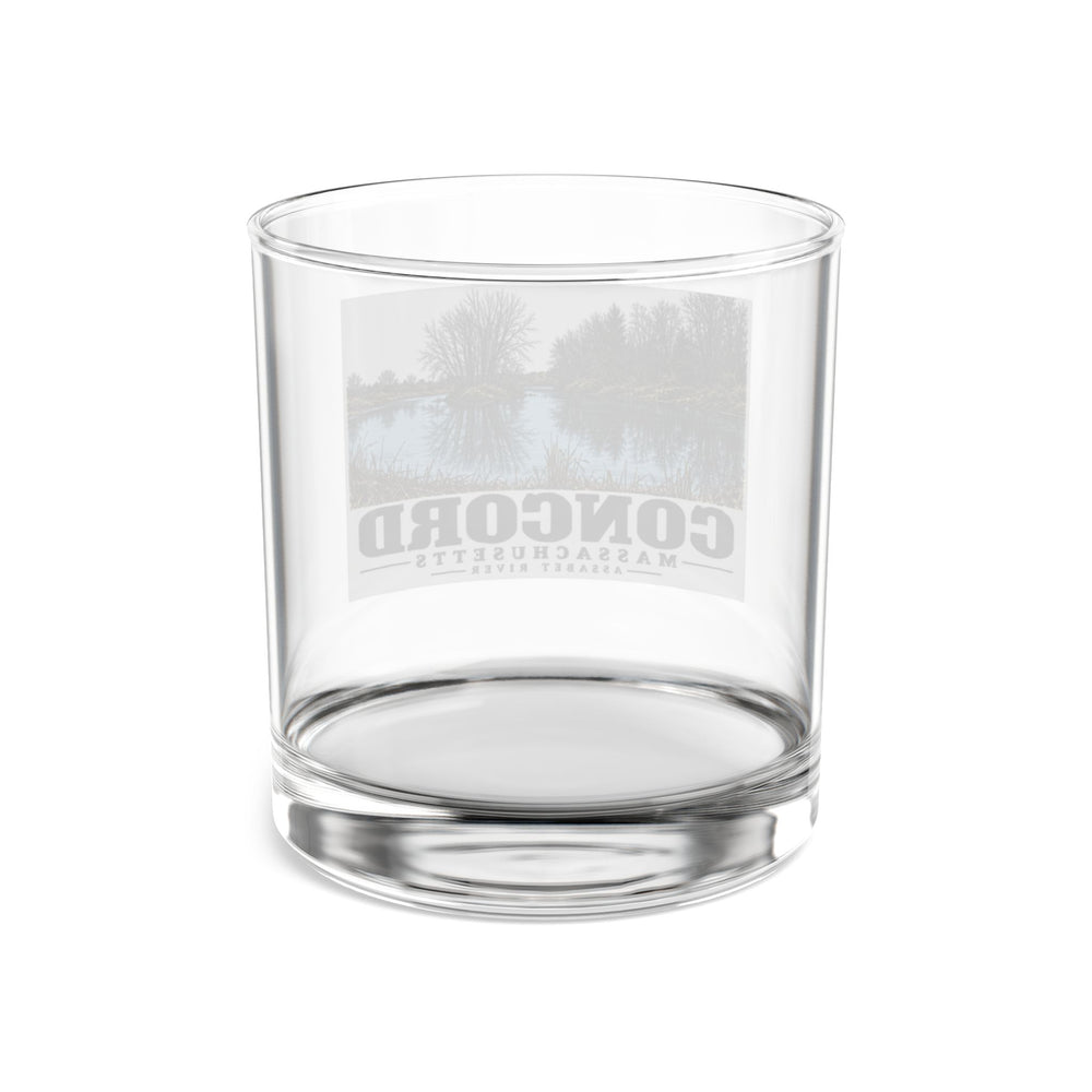 Illustrated Assabet River in Concord on rocks glass