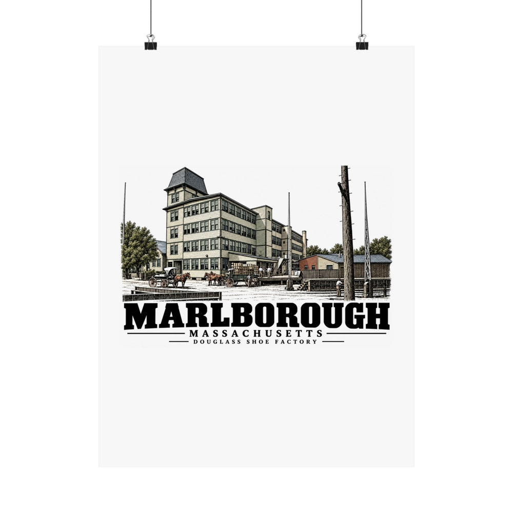 Illustrated Douglass Shoe Factory in Marlborough on unframed matte poster
