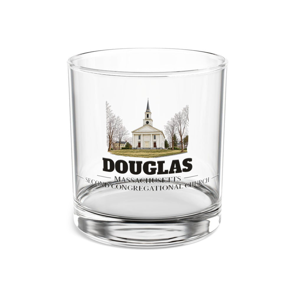 Front view of the Douglas Second Congregational Church artwork printed on a clear 10 oz rocks glass