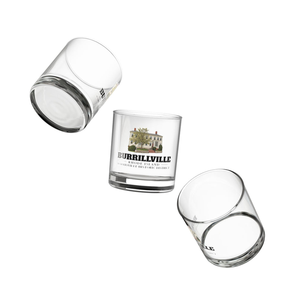 Angled view of Burrillville Harrisville Historic District 10 oz Rocks Glass